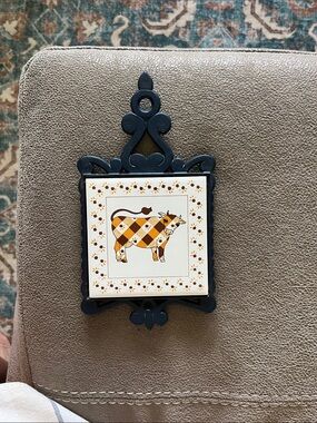 Yellow and Navy Cow Tile Wall Art - Classic Farmhouse Accent